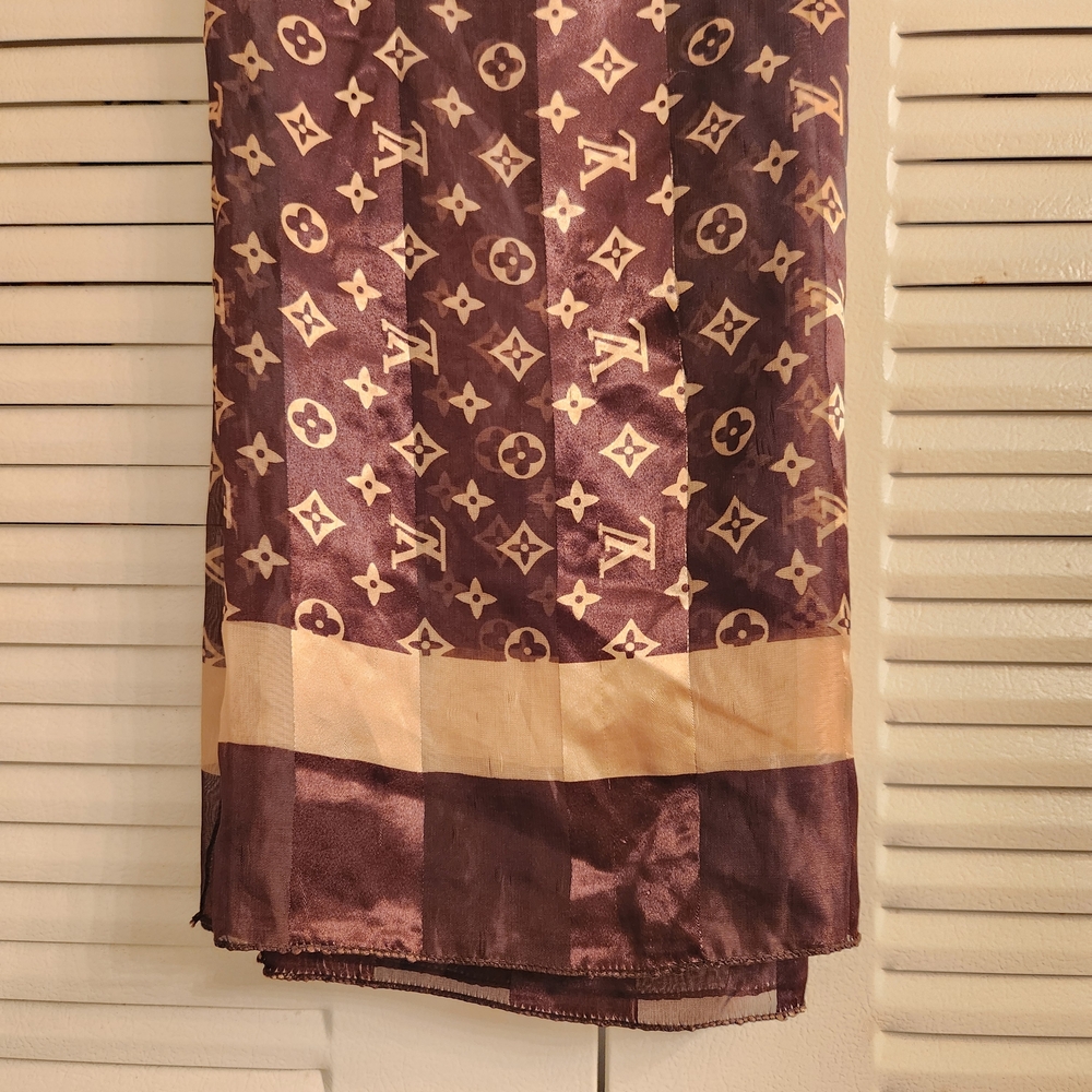 Louis Vuitton Brown and Tan Silk Scarf - Picture 3 of 5